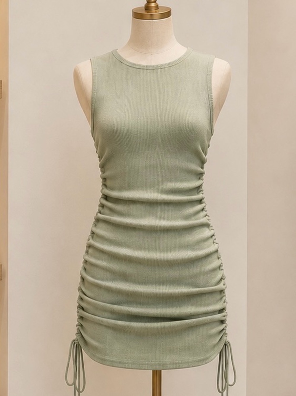 Lioness Sage Green Ruched‎ Bodycon Mini Dress XS NWT Side tie